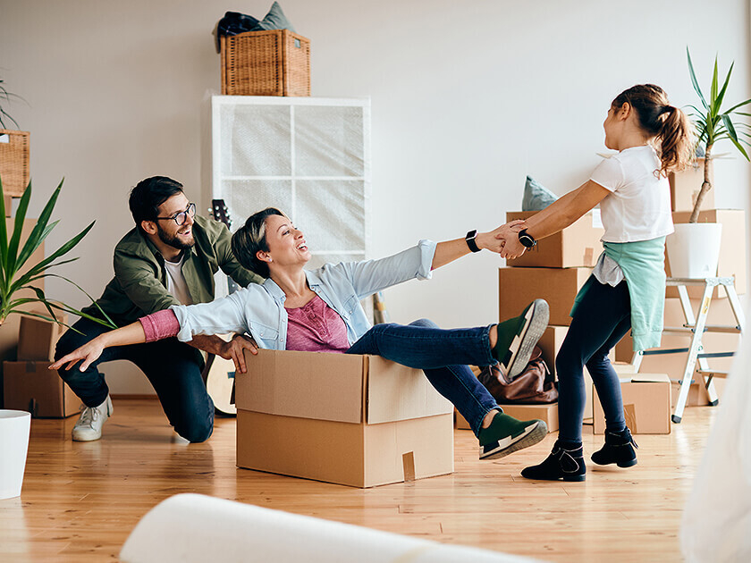 Person riding in a box